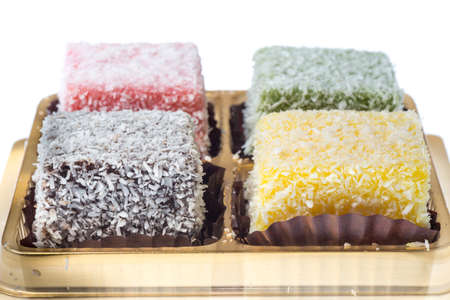 Sweet food, lamington coconut cake.の写真素材