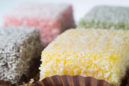 Sweet food, lamington coconut cake.の写真素材