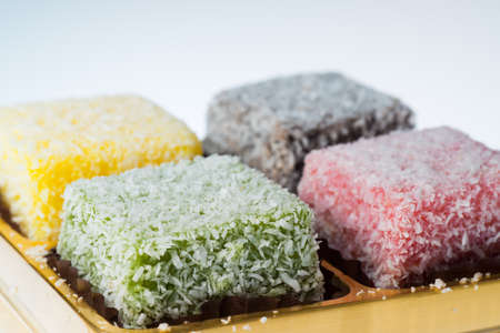 Sweet food, lamington coconut cake.の写真素材