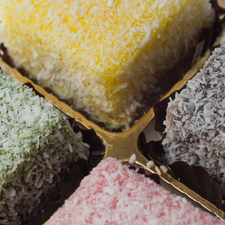 Sweet food, lamington coconut cake.の写真素材