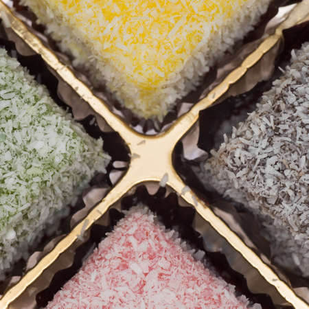 Sweet food, lamington coconut cake.の写真素材