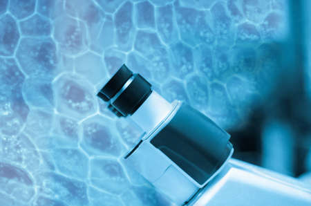 blue science equipment microscope 