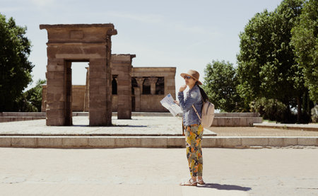 young tourist visiting archaeological ruins on the continent of Europe