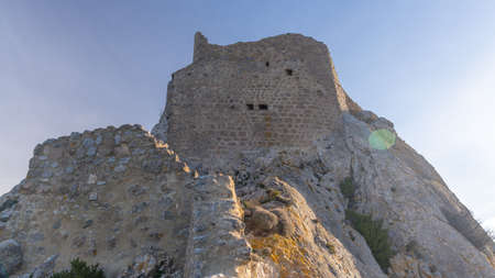 Queribus castle in the Corbieres mountain range, Franceの写真素材