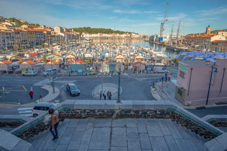 Port-Vendres, France - December 23, 2018: View on the Harbour of Port-Vendres with thousands of leisure sailboatsのeditorial素材