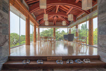 Gyeongju, South Korea - June 6, 2019: Contemporary architecture of the museum of Bulguksa temple taken during a summer afternoonのeditorial素材