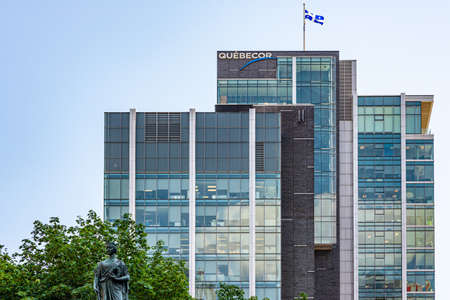 Montreal, Canada - August 6, 2019: Quebecor headquarter on Victoria Square. Landscape format. Taken...