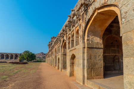 Elephants' stables in the ancient city of Hampi, taken at the end of the afternoon with no people, Indiaの写真素材