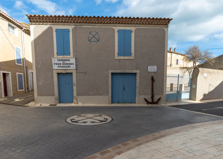 Gruissan, France - February 20, 2022: The courthouse of the fishermen, taken on a sunny winter afternoon, with no peopleのeditorial素材
