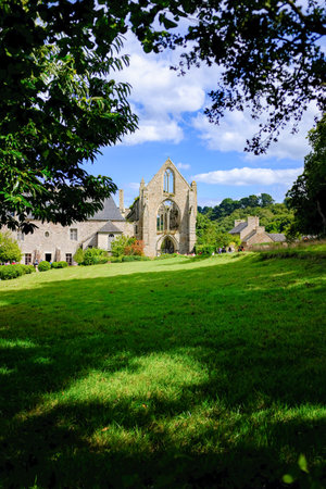 The ruined church of the Beauport Abbey. Taken on a sunny summer day, Brittany, France.の写真素材