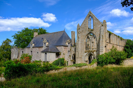 The grounds and the buildings of the Beauport Abbey. Taken on a sunny summer day, Brittany, France.の写真素材