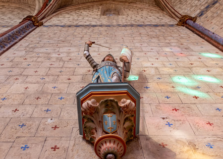 Saint George statue in the Saint Peter Collegiate Church of La Romieu, France, with no people.の写真素材