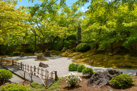 Minimalist karesansui garden of the Entsu-in buddhist temple located in Matsushima, Japan, taken in springtime with no people.の写真素材