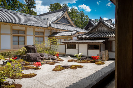 Minimalist garden of the Zuigan-ji Zen buddhist temple located in Sendai, Japan, taken in springtime with no people.の写真素材