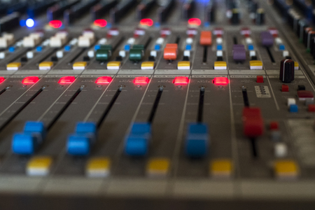 Professional audio mixing console. Close up