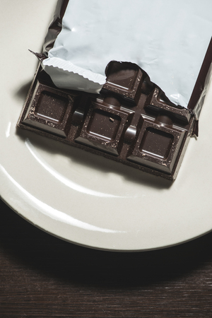 Chocolate block. Dark chocolate. Close upの写真素材