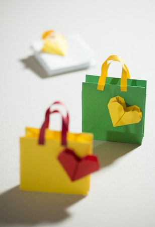 Small Shopping bags origami. Heart shapeの写真素材