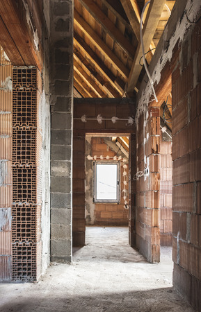 Build new house interior. Brick wallsのeditorial素材