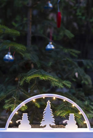 Christmas decoration and real tree.  Snowmanの写真素材
