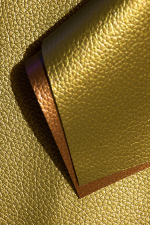 Shiny golden colour leather bright background. Geometric shapes. Brillante superficie backdrop. Abstract compositions.の写真素材