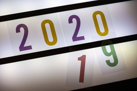 Year 2020 symbol on illuminated board. Back lightの写真素材