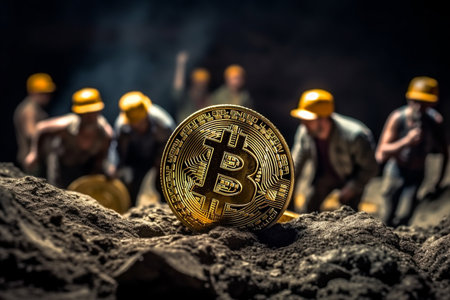 Mining Bitcoin yellow Bitcoin in mine.の素材