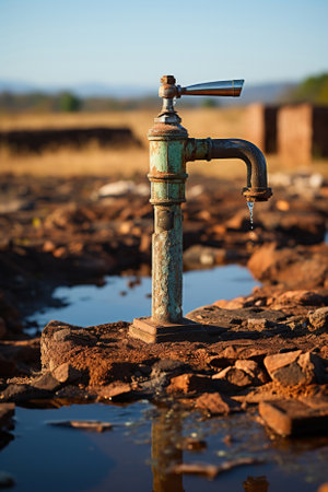 Old water faucet. Drought conceptの素材