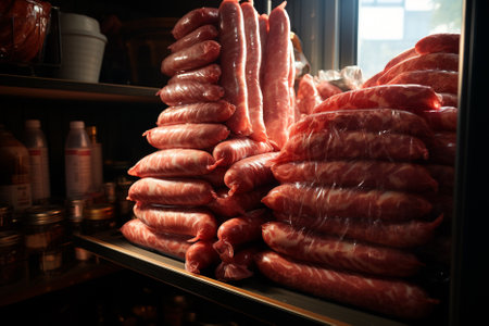 Sausages in a meat shop.の素材