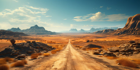 Wild west road. Travel to USA. Western cinematic concept.の素材
