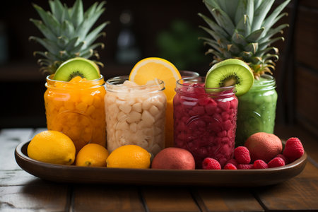 A brilliant display of summer-sweet citrus fruits, arranged on a crisp white table and gleaming glass drinkware, invitingly invites guests to savor the delicious juices of lemon, lime, orange, grapefruit, and citronの素材