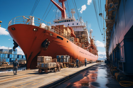 A large ship with containers in a port. A ship carries cargo.の素材
