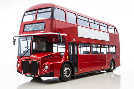 Vintage style red bus of London. White isolatedの素材