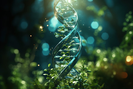 Photo of a realistic 3D rendering of a vibrant green double-stranded plantの素材