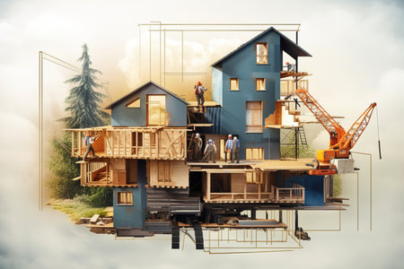 Collage conceptual for real estate and construction. Houses on white background.の素材