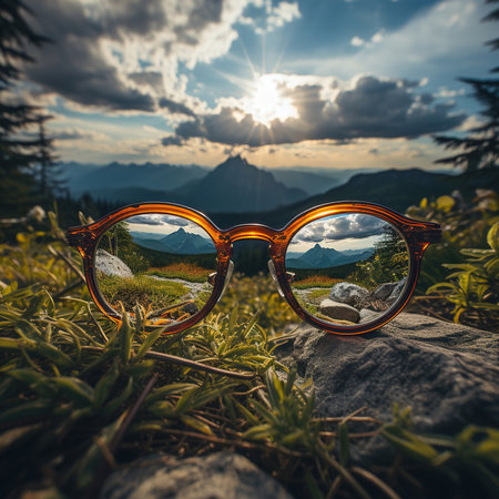 A pair of glasses with trees reflected in them.の素材