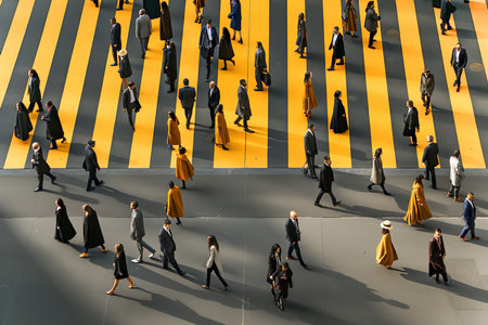 A crowd of people walking across a streetの素材