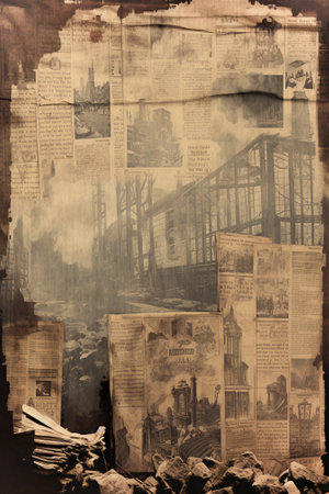 Wall covered in colorful newspapers. Old newspaper background.の素材