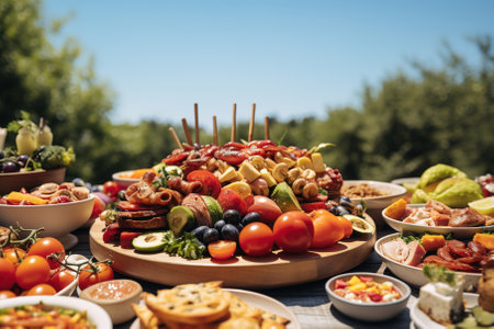 A table topped with lots of different types of food.の素材