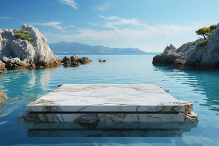 A large white empty marble podium for luxury product sustainable spa. Design element.の素材