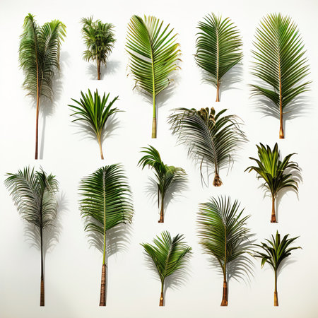 Palm green leaves isolated on a white background.の素材
