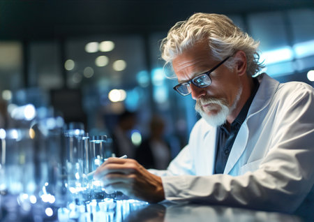 Scientist in a chemical laboratory doing chemical analysis.の素材