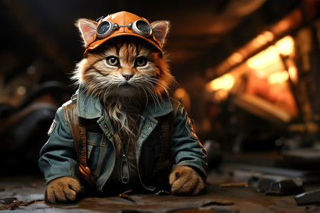 Master technician cat dressed in work clothes.の素材