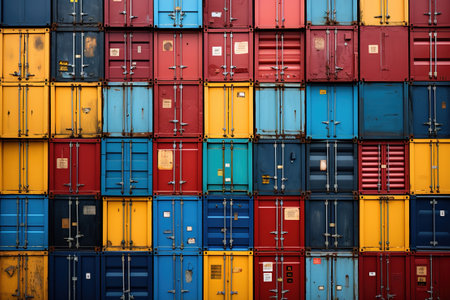 A large stack of multicolored shipping containers. Colorful background.の素材