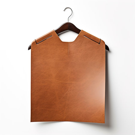 A brown leather tag mockup with handle, white isolated.の素材
