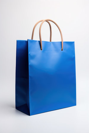 Blue tones paper bag mock-up isolated on white.の素材
