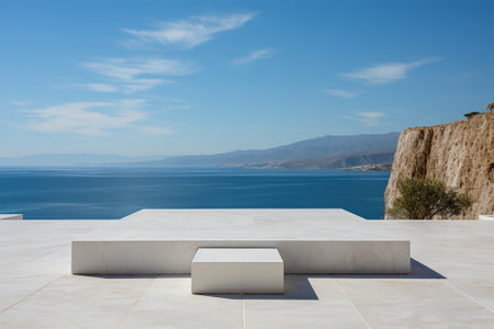 A large white empty marble podium for luxury product sustainable spa. Design element.の素材