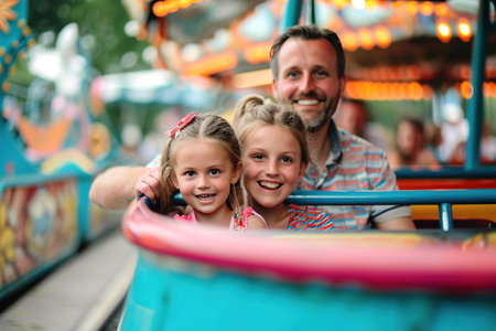 Father and child in an amusement park.の素材