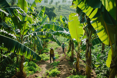 Banana plantation with banana plants.の素材