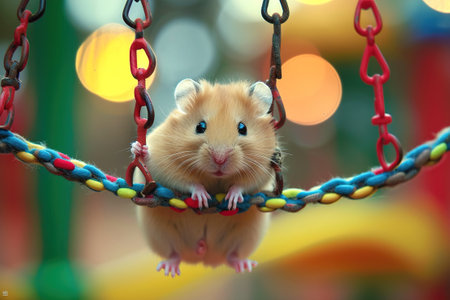 A hamster play on miniature playground.の素材