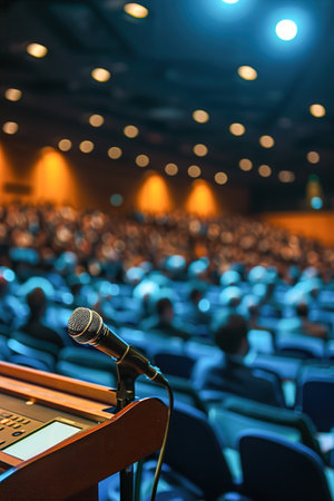 Bustling big hall business conference. Showcasing the vibrancy of the event,  successful business gathering in a large, well-lit conference hall.の素材
